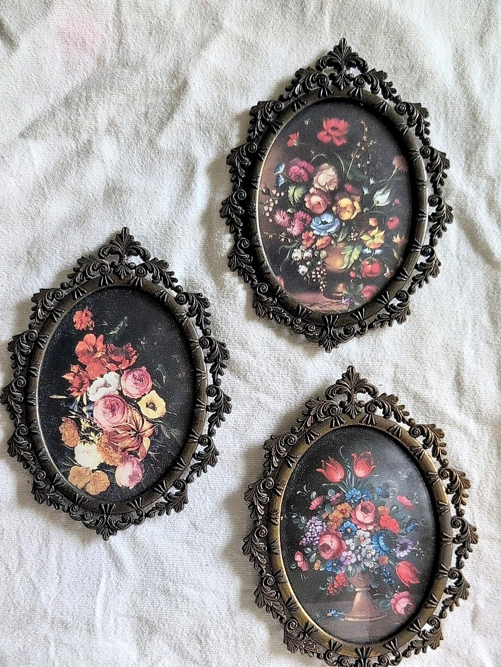 Action Floral Framed Prints Set of 3 Black Ornate Frames
